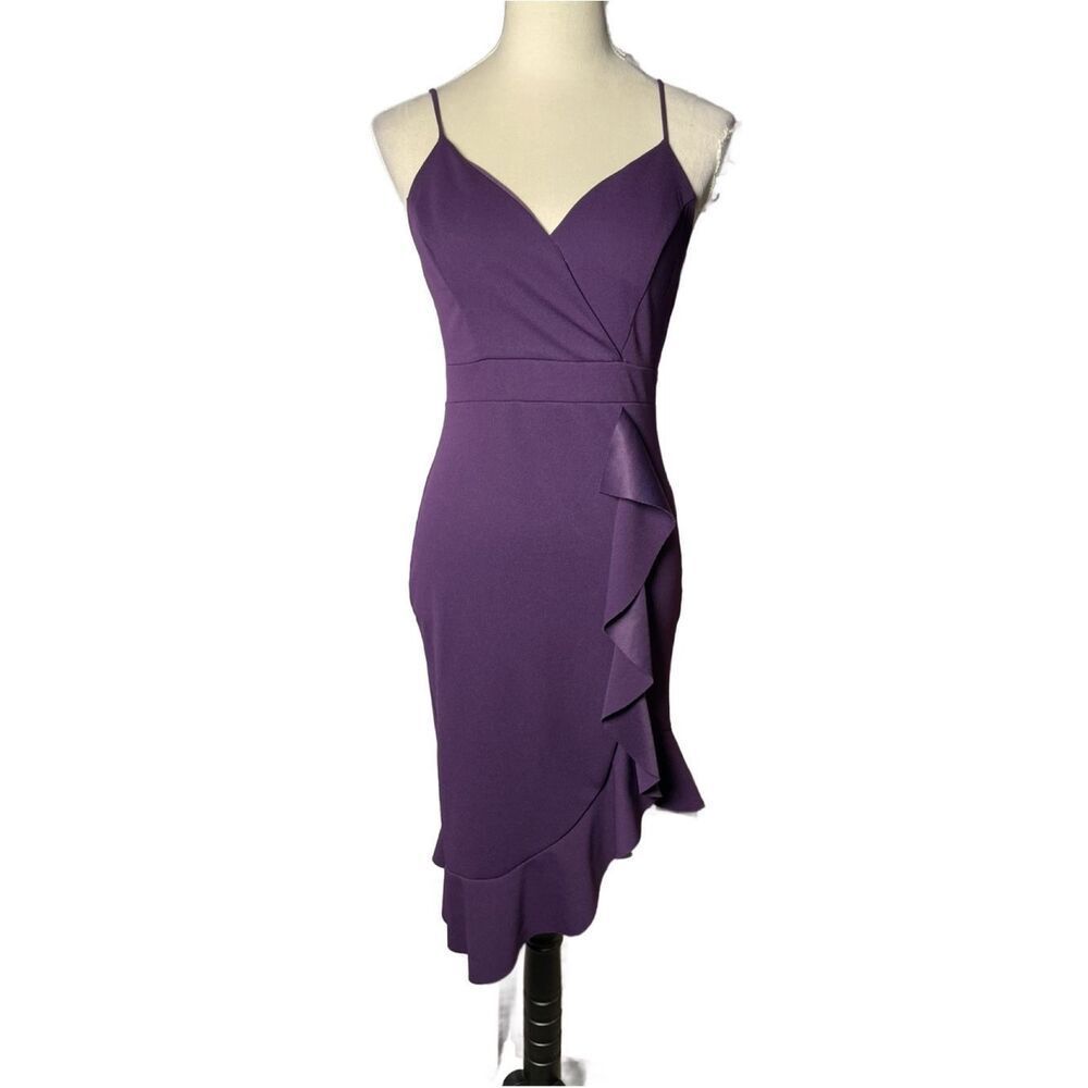 Charlotte Russe Plum Purple Ruffle Midi Dress with Spaghetti Straps - Formal - M